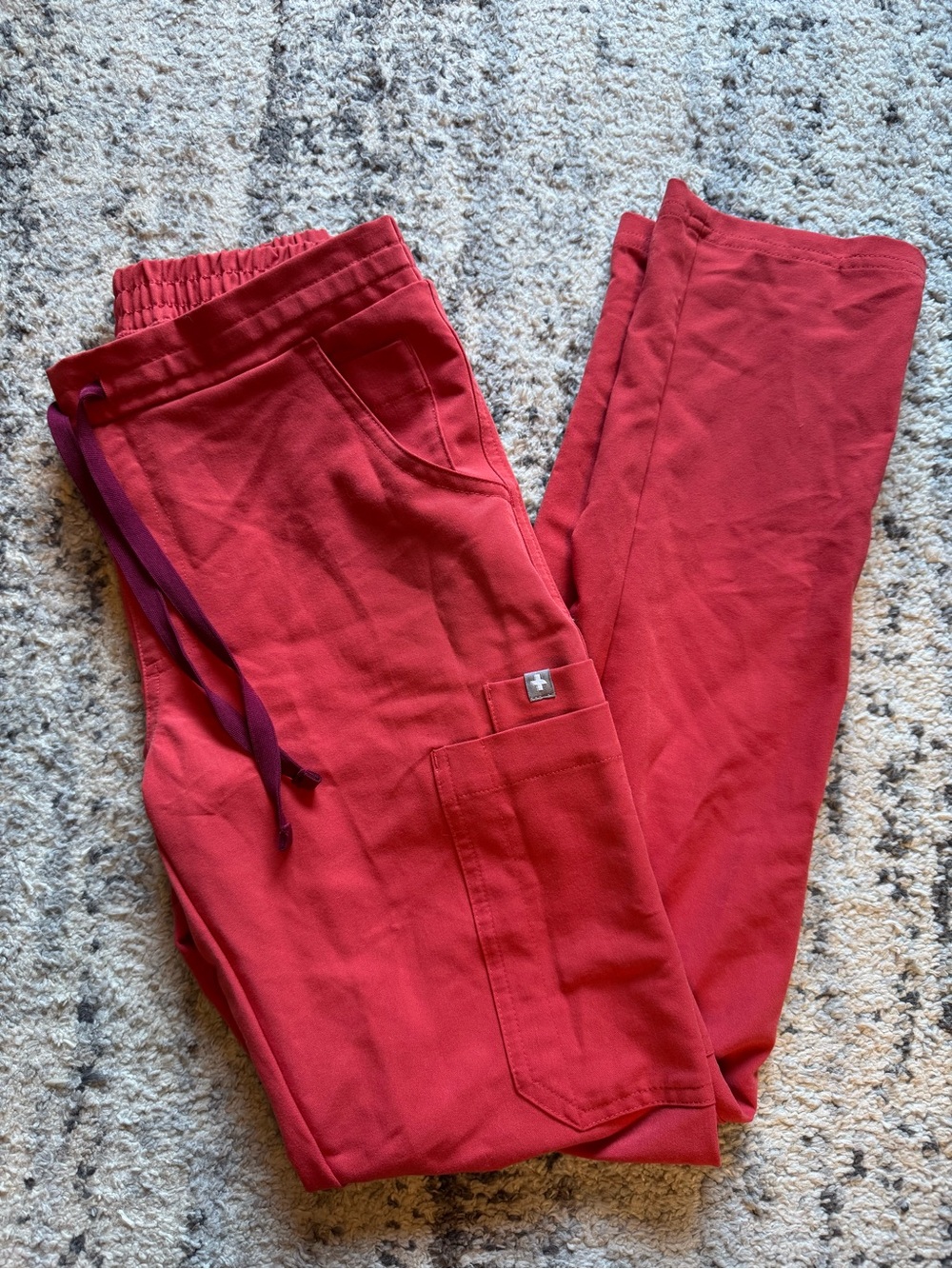 FIGS Coral Red Scrub Jogger Waistband